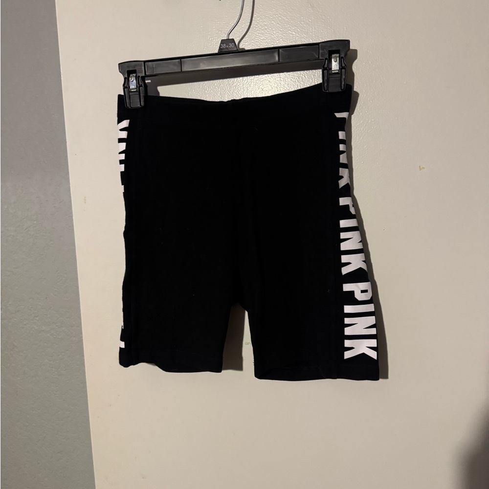 PINK Victoria's Secret Black Bike Shorts with White Side Logo